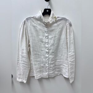 Vintage Cattle Kate Linen Button-Down Blouse with Lace Trim